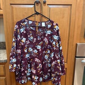 Time and Tru Floral Blouse - Purple and Blue